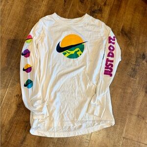 Nike Kids White Long Sleeve Tee with Colorful Graphics